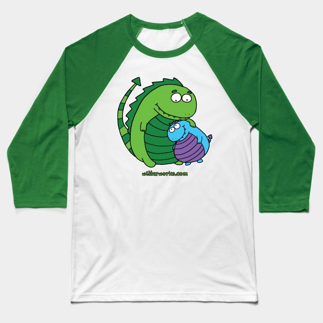 Dragon Snuggles (no text) Baseball T-Shirt by witterworks